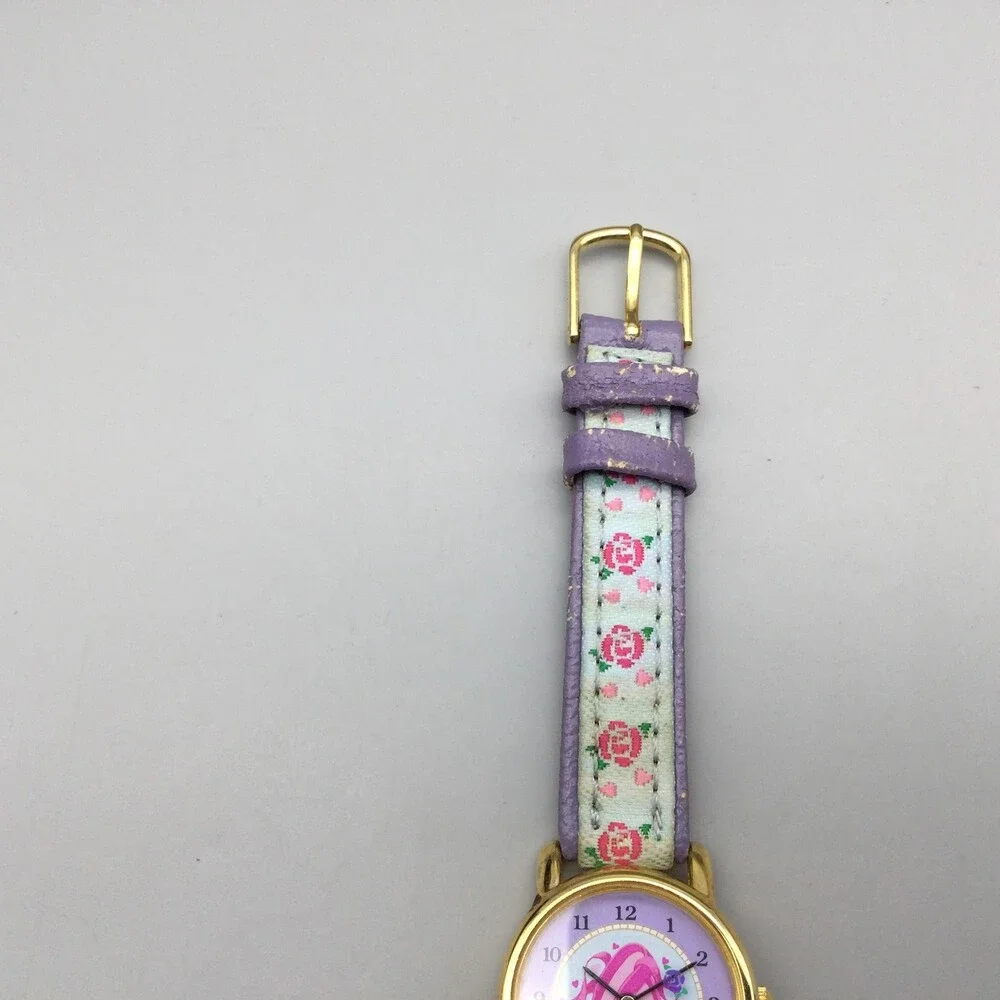 Accutime Girls Watch 26mm Ballet Slippers Gold Tone Floral Leather New Battery